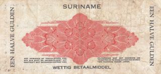 1/2 GULDEN FINE BANKNOTE FROM NETHERLANDS SURINAME 1940 PICK - 105a VERY RARE 2