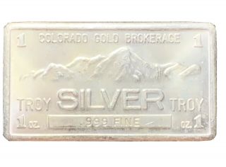 Rare One Ounce Silver Bar.  999 Colorado Gold Brokerage