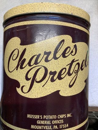 Rare Vintage Charles Chips 2 Lb Pretzel Chip Can Musser’s Potato Mountville Pa