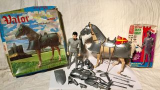 1967 Marx Valor Silver Armored Horse & Sir Stuart Silver Knight Boxes