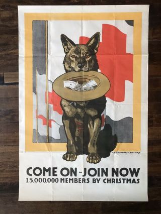 Ww1 Red Cross Poster With German Shepard Dog Join By Christmas Rare