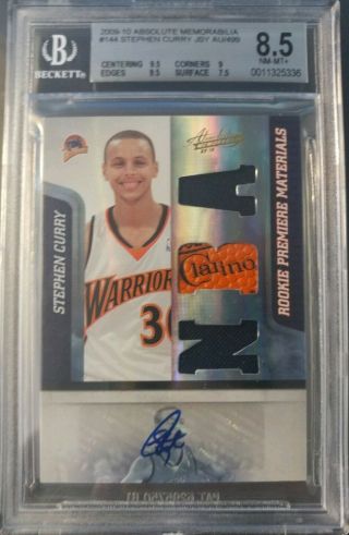 2009 - 10 Stephen Curry Absolute Auto Nba Jersey Logo Ball Patch Rc /499 Rare Bgs