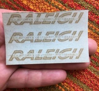 Nos Rare Raleigh J.  H.  Butcher & Co.  Birmingham England Frame Decal Sticker X 3
