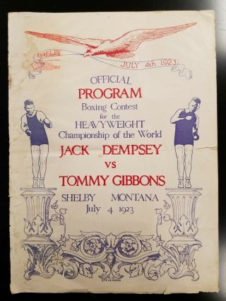 Holy Grail 1923 Jack Dempsey Vs.  Tommy Gibbons Official Program Very Rare