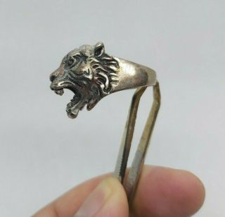 Extremely Rare Ancient Bronze Ring Viking Tiger Head Artifact Bronze Authentic 3