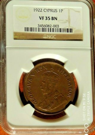 Cyprus 1 Piastre 1922 In Vf35bn - Ngc An Extremely Rare Date,  Any Graded Cont