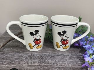 Walt Disney Mickey Mouse Mug Classic Black Trim 12 Oz Coffee Tea Set Pair Rare
