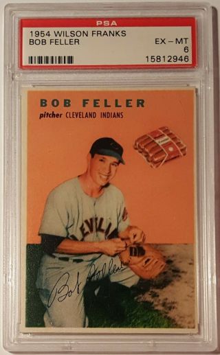 1954 Wilson Franks Bob Feller Hof Psa 6 Ex - Mt,  Cleveland Indians,  Rare,  Smr $900