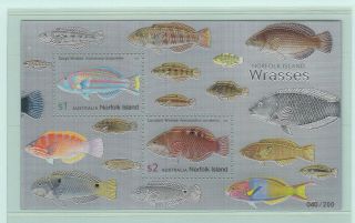 2018 Norfolk Isl.  Wrasses M/sheet Embossed Silver Foil.  Only 200 Issued.  Muh.  Rare