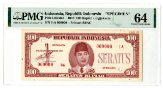 Republik Indonesia 1948 $100 P - Unlist Essay Specimen Pmg Choice Unc 64 Sbnc Rare