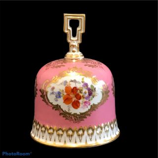 Rare Antique 19th Century Meissen - Porcelain Floral,  Pink & Gold Bell - Porzellan
