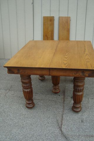 61158 Antique Victorian Oak Dining Table w/ 2 leaves RARE CARVED SKIRT 2