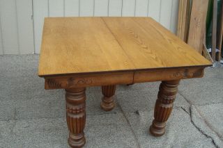 61158 Antique Victorian Oak Dining Table w/ 2 leaves RARE CARVED SKIRT 3