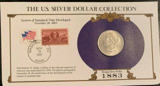 1883 O Morgan Silver Dollar - U.  S.  Postal Commemorative Stamp Set,  Rare 3c Stamp