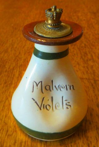 Rare Torquay Pottery Malvern Violets Dimpled Perfume Bottle With Crown Stopper