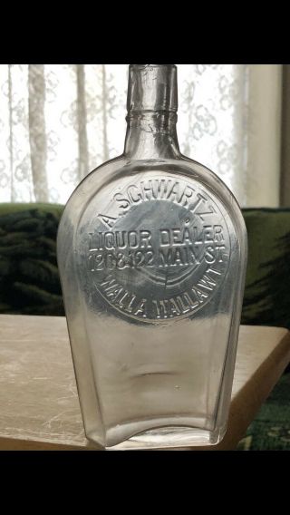 Rare,  Western Full Pint Clear Whiskey Flask,  Wash.  Terrritory W.  T.  Walla Walla