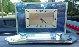 Rare Vintage Art Deco Blue Glass 8 Day Tavannes Clock Running Made For Omega
