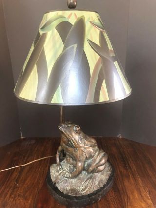 Rare Vintage Maitland Smith Bronze Frog Table Lamp With Marble Base