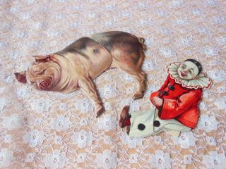 Rare Victorian Mechanical/Articulated Card/Clown Riding a Pig/Raphael Tuck 3