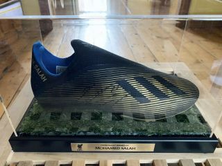 Mo Salah Signed Adidas Boot In Case With Official Lfc Liverpool Egypt Rare