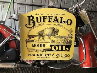 Rare Large Vintage Porcelain 2 - Sided Buffalo Motor Oil Flange Sign Canada Gas
