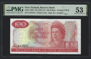 Zealand 100 Dollars 1975,  P - 168b Knight Signature,  Pmg 53 Au,  Rare Qeii Type