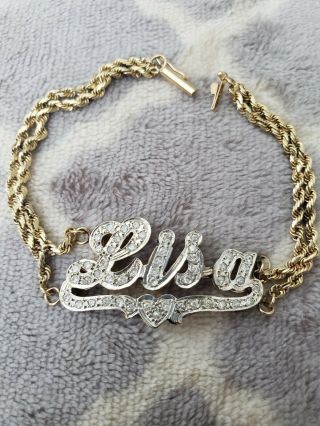 Rare Vintage 14k Diamond Id / Intial " Lisa " Bracelet