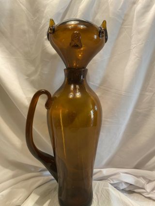 Rare Circa 1955 Amber Color Blenko Art Glass Cat Decanter 