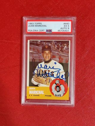 1963 Topps 440 Juan Marichal Giants Baseball Card Psa Dna Ex - 5 Auto - 9 Rare