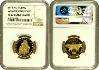 Haiti 1973 Rare Gold Proof Coin 500 Gourdes Woman W Infant Mintage - 915 Ngc Pf67