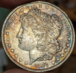 1891 - 0 Morgan Silver Dollar Toned Uncirculated Details Cleaned Color Rare Key