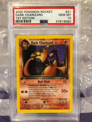 2000 Pokemon Rocket 1st Edition Dark Charizard 21 Psa 10 Fresh Grade Rare