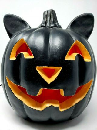 Rare Vintage Halloween Blow Mold Black Cat Jack Lantern Lighted Plastic 11 " Tall