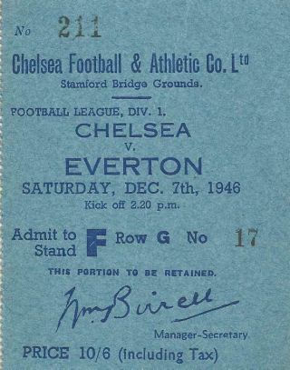 Very Rare Football Ticket Chelsea V Everton Division 1 One 1946