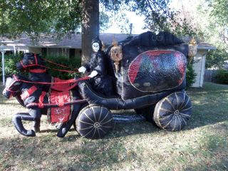 Rare Gemmy Halloween Inflatable Airblown 12ft Carriage Hearse With Reaper
