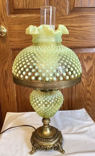 Vintage Rare Fenton Art Glass Topaz Yellow Opalescent Hobnail Lamp B9