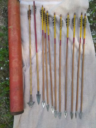 Vintage Hunting Arrow Set Hand Made Kalamazoo,  Michigan 9,  2 Bow Fishing Rare