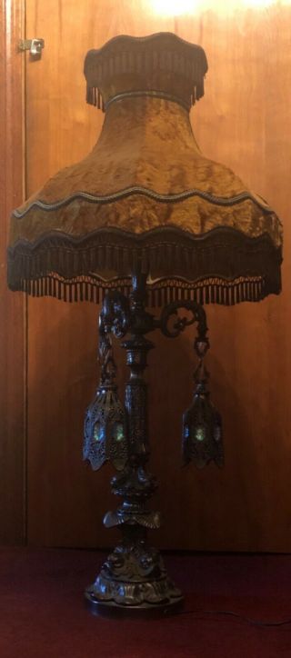 Mid - Century Elaborate Gothic Chandelier Brass Table Lamp Large Rare