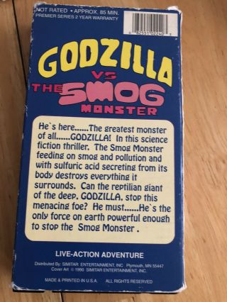 Godzilla vs The Smog Monster RARE 1990 Simitar VHS 2