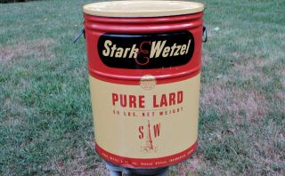 Rare Vintage Stark & Wetzel S&w Lard Tin Can Bucket Advertising 50 Indianapolis