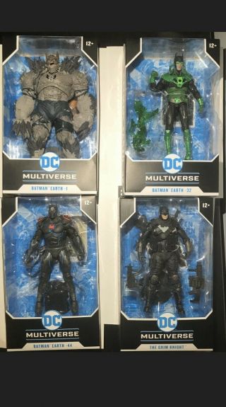 Dc Multiverse Mcfarlane Batman Earth 1 32 44 & Grim Knight Set Of 4 Figures