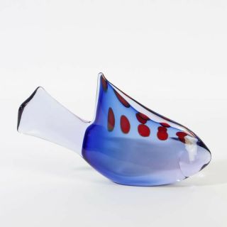 Rare Vintage Abstract Slim Fish In Blue With Red Dots Cenedese 1960 - 70 Rare 2