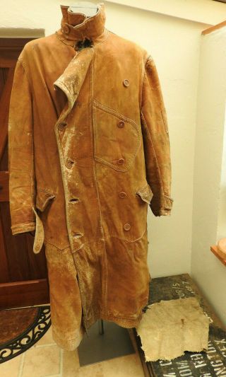 An Rare Ww1 Military Rfc Royal Flying Corps Leather Flying Coat (5469)