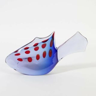 Rare Vintage Abstract Slim Fish In Blue With Red Dots Cenedese 1960 - 70 Rare 1