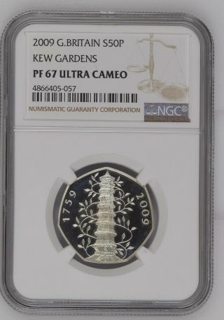 2009 Kew Gardens Silver Proof 50p Ngc Pf67uc Rare