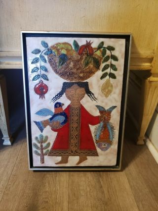 Irene Awret Enamel Glazed Tile Isreali Folk Art Rare