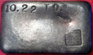 Rare Vintage Capital Metals 10 Oz, .  999 Fine Silver 10.  22 Hand Poured Bar