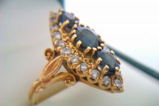 Rare Vintage 18ct Gold Sapphire & Diamond Victorian Style Ladies Ring 1976