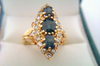 Rare Vintage 18ct Gold Sapphire & Diamond Victorian Style Ladies Ring 1976 3