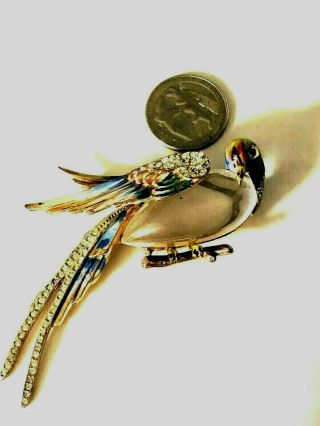 Rare Coro Craft Sterling Vermeil Huge Jelly Belly Enameled Figural Bird Brooch